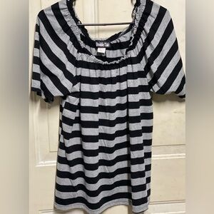Double Take Black Gray Striped Top 1X Made in USA Puff Sleeve Blouse